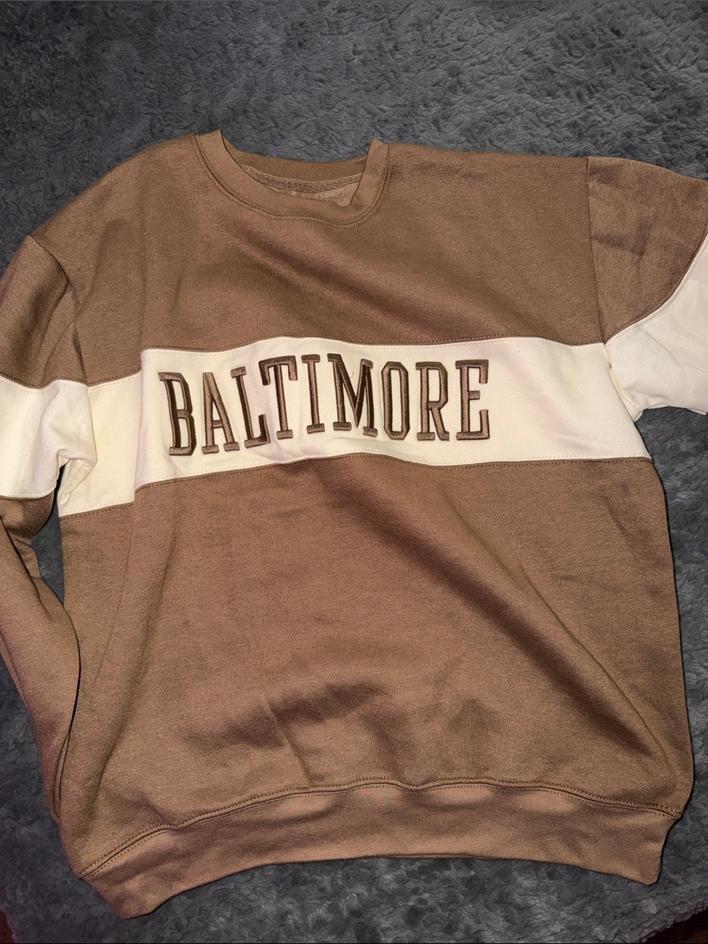 Baltimore Chest-Stripe Crewneck Sweater - Brown & Cream